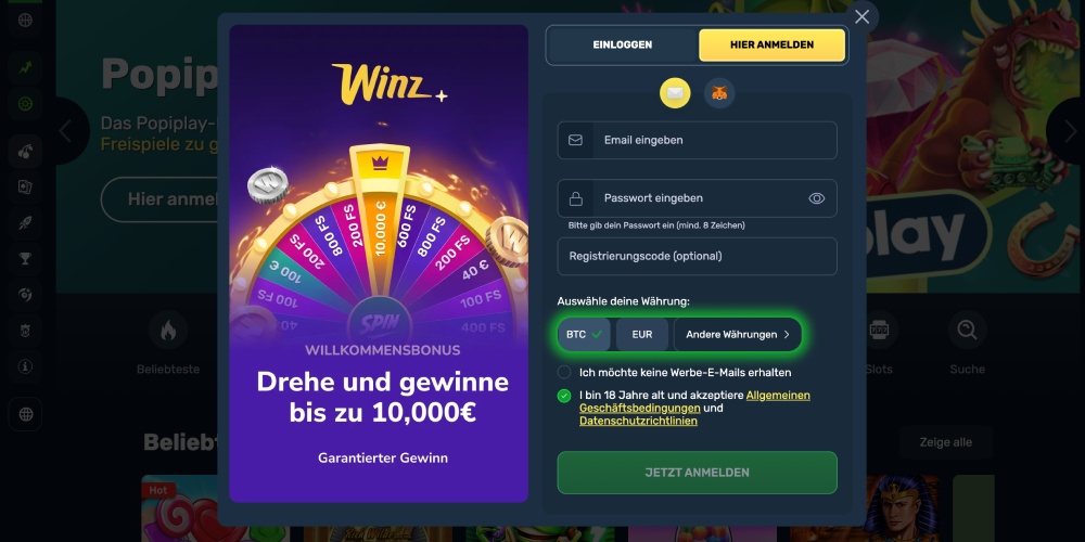 Wählen Sie das Land und die Währung